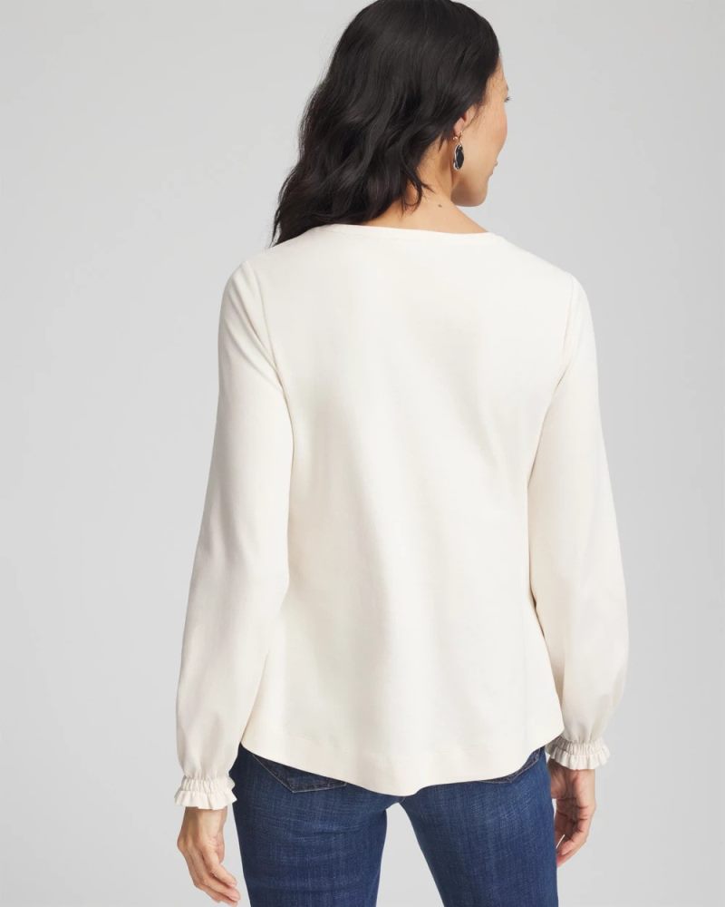 Chicos Embellished Long-sleeve Top - ENGLISH CREAM