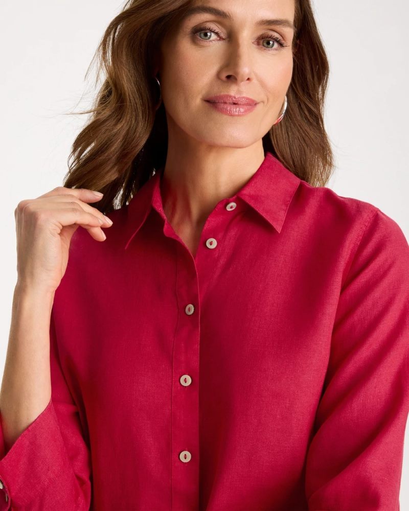 Chicos No Iron Linen Shirt - CHERRY LUSH