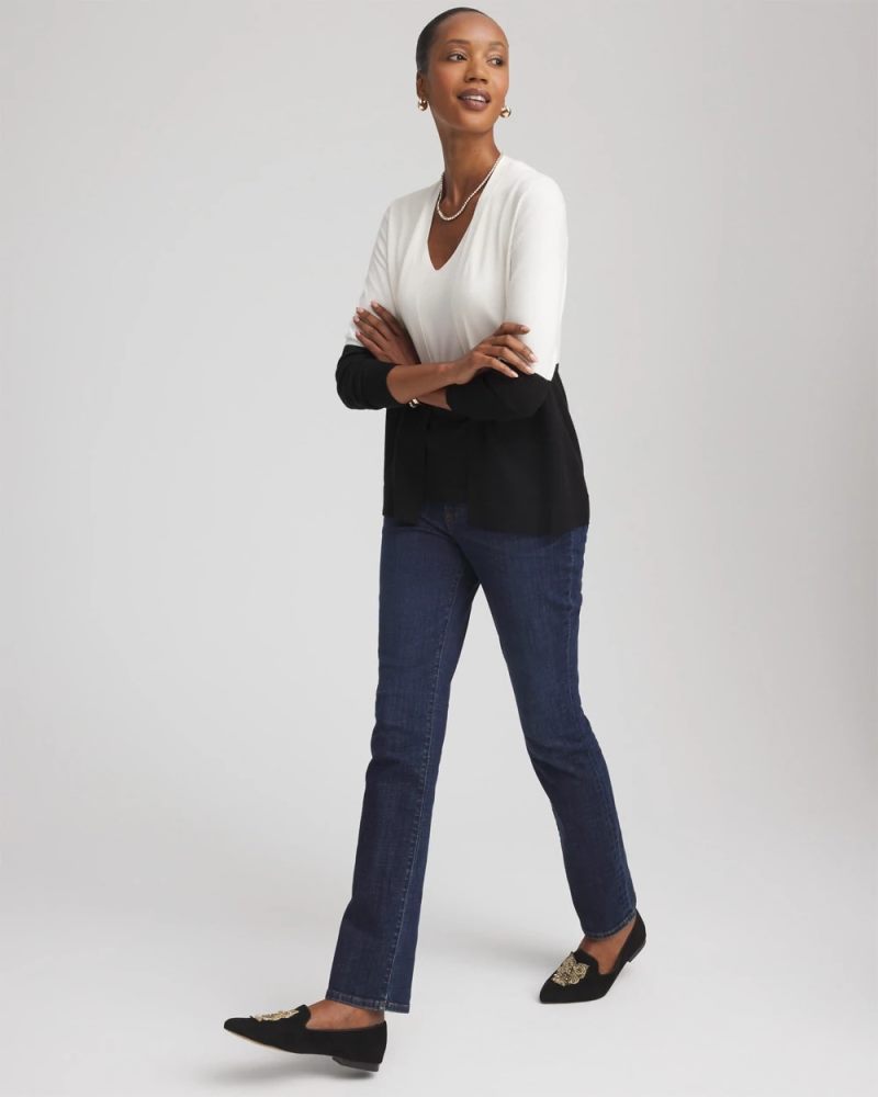 Chicos Ella Colorblock Long-Sleeve Cardigan - ECRU