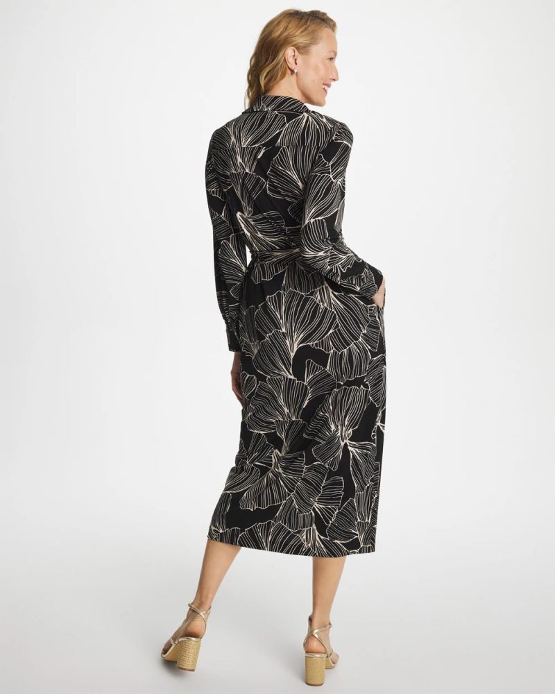 Chicos Printed Knit Shirtdress - BLACK