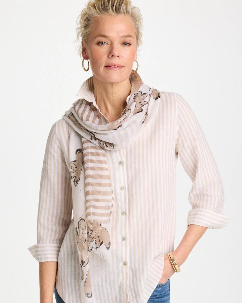 Chicos Striped Floral Oblong Scarf - NEUTRAL