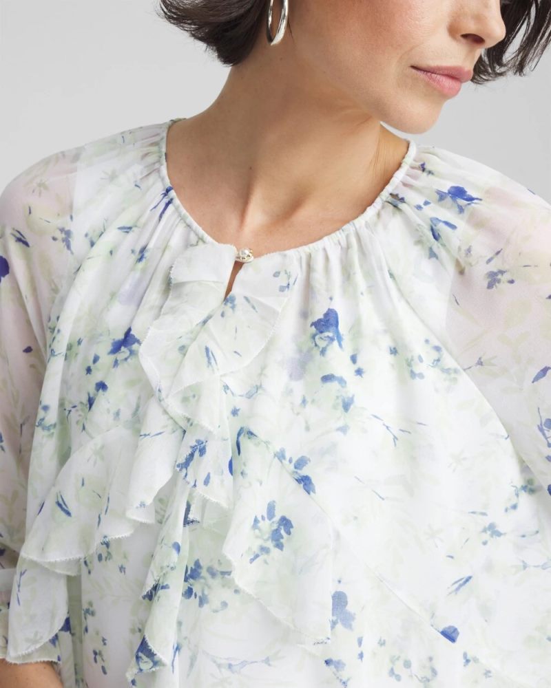 Chicos Georgette Sheer Ruffle Blouse - BLUE PEARL