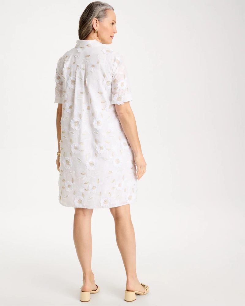 Chicos 3D Floral Embroidered Dress - ALABASTER