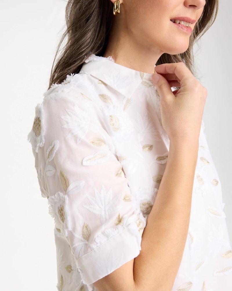 Chicos 3D Floral Embroidered Dress - ALABASTER