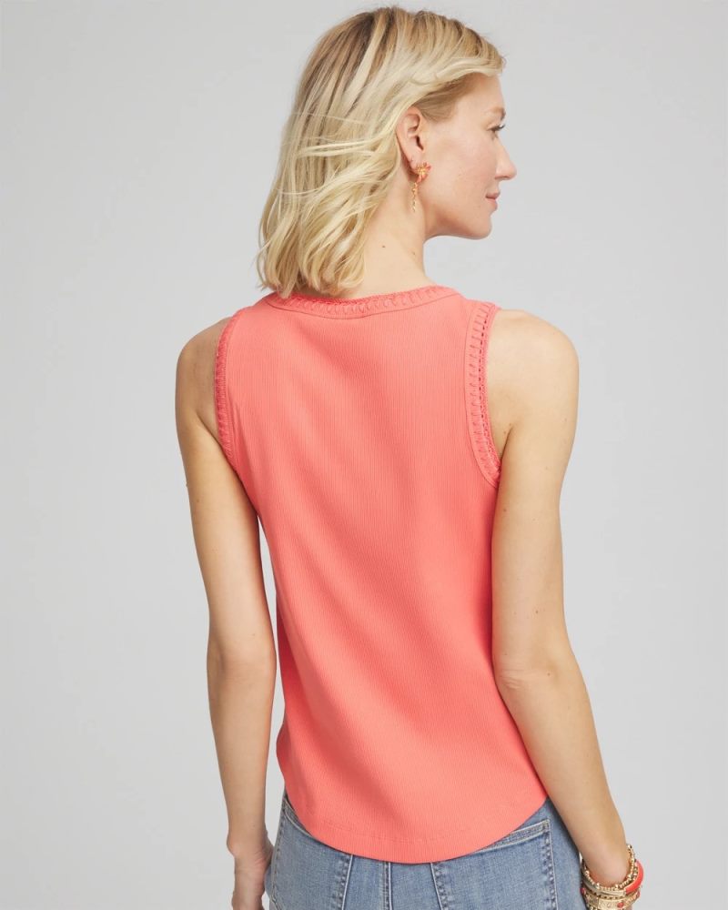 Chicos Ribbed Crochet-Trimmed Tank - MELON MAMBO