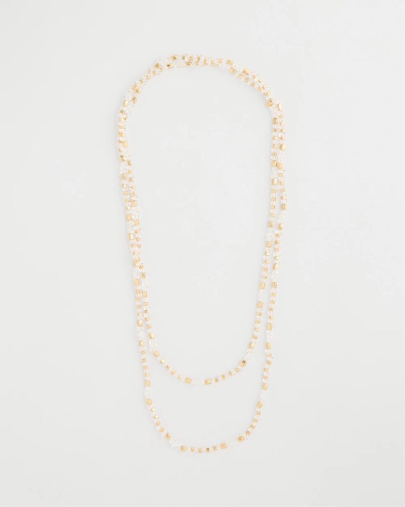 Chicos Sea Foam Long Single-Strand Necklace - WHITE/GOLD