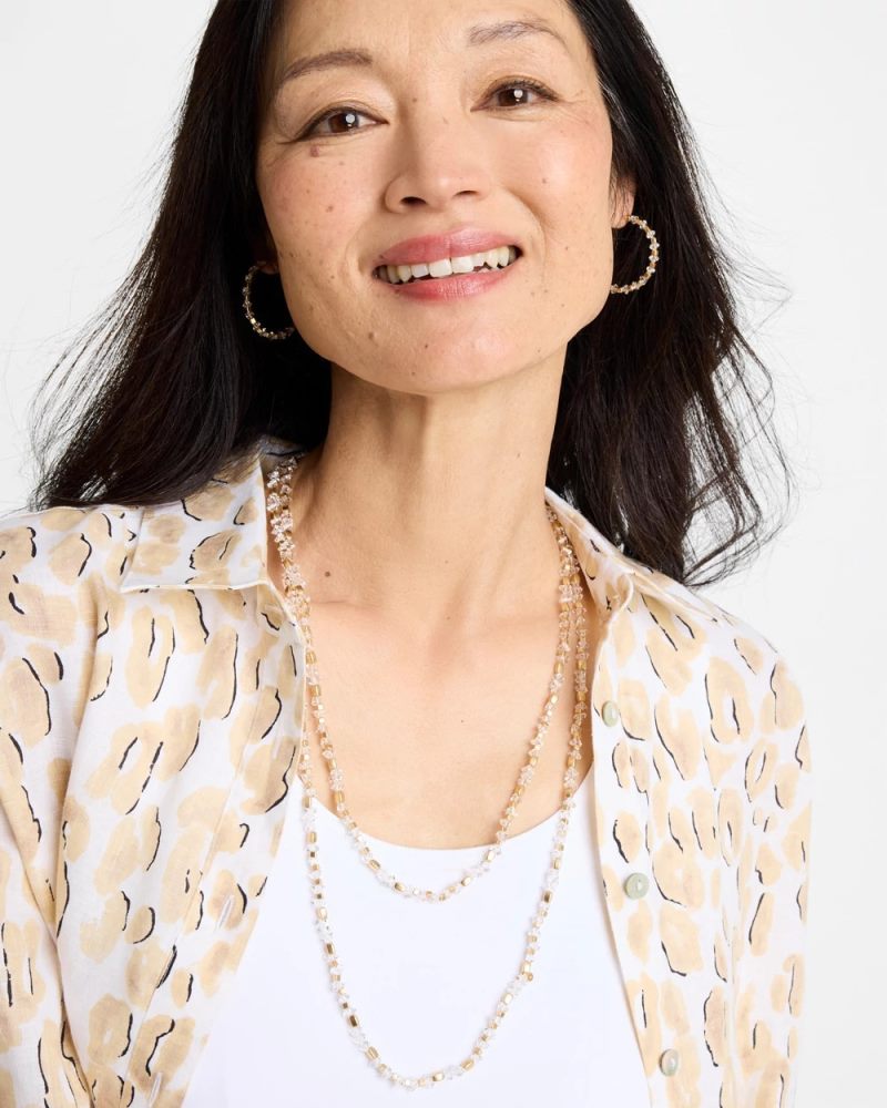 Chicos Sea Foam Long Single-Strand Necklace - WHITE/GOLD