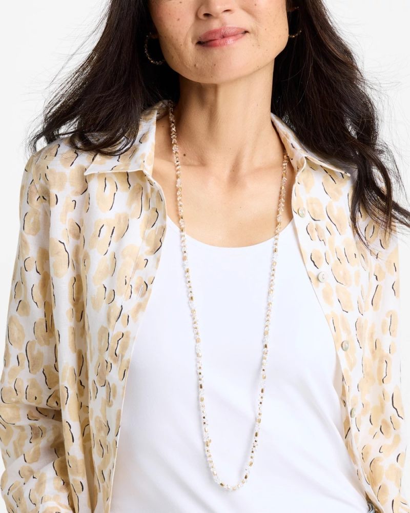Chicos Sea Foam Long Single-Strand Necklace - WHITE/GOLD