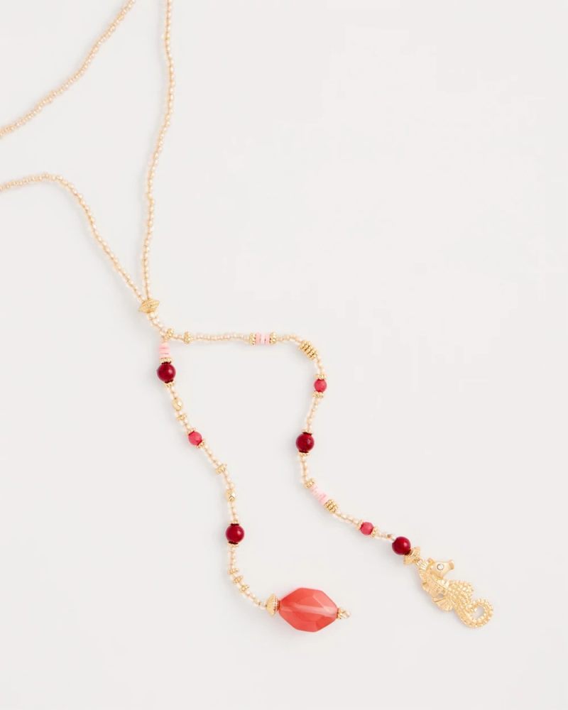 Chicos Coral Genuine Stone Y-Pendant Necklace - CORAL
