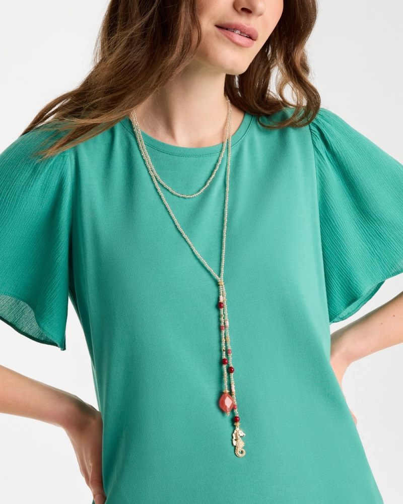 Chicos Coral Genuine Stone Y-Pendant Necklace - CORAL