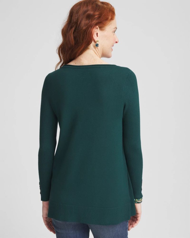 Chicos Pocket Sweater Tunic - ENCHANTED FOREST