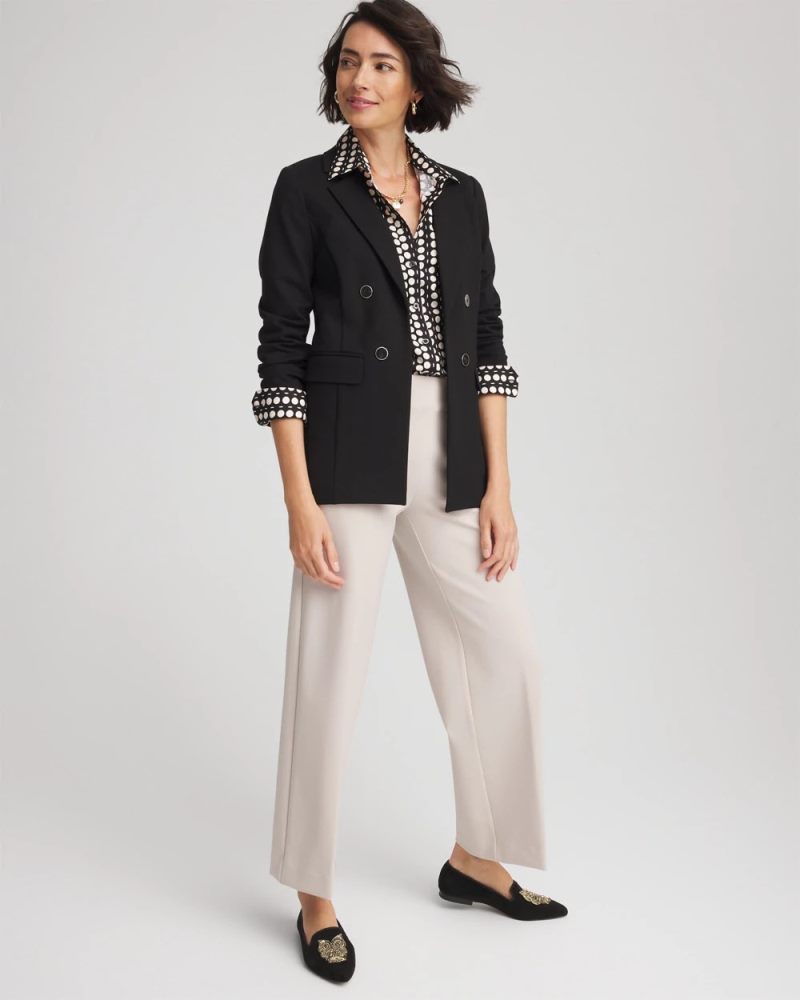 Chicos Ponte Double-Breasted Knit Blazer - BLACK