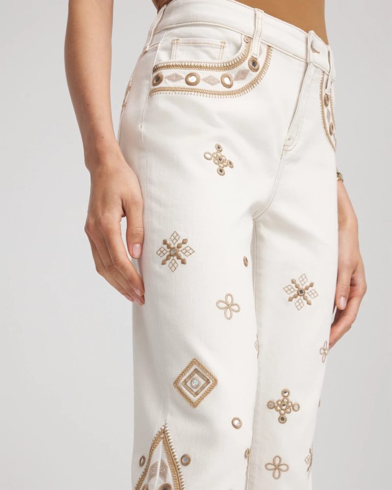 Chicos Embellished Girlfriend Slim Ankle Jeans - SEA SALT