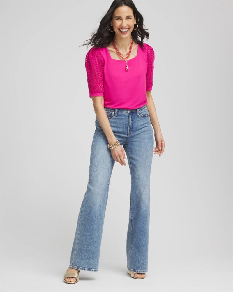 Chicos Touch of Cool™ Crochet Lace Square-Neck Tee - CRUSHED BERRIES
