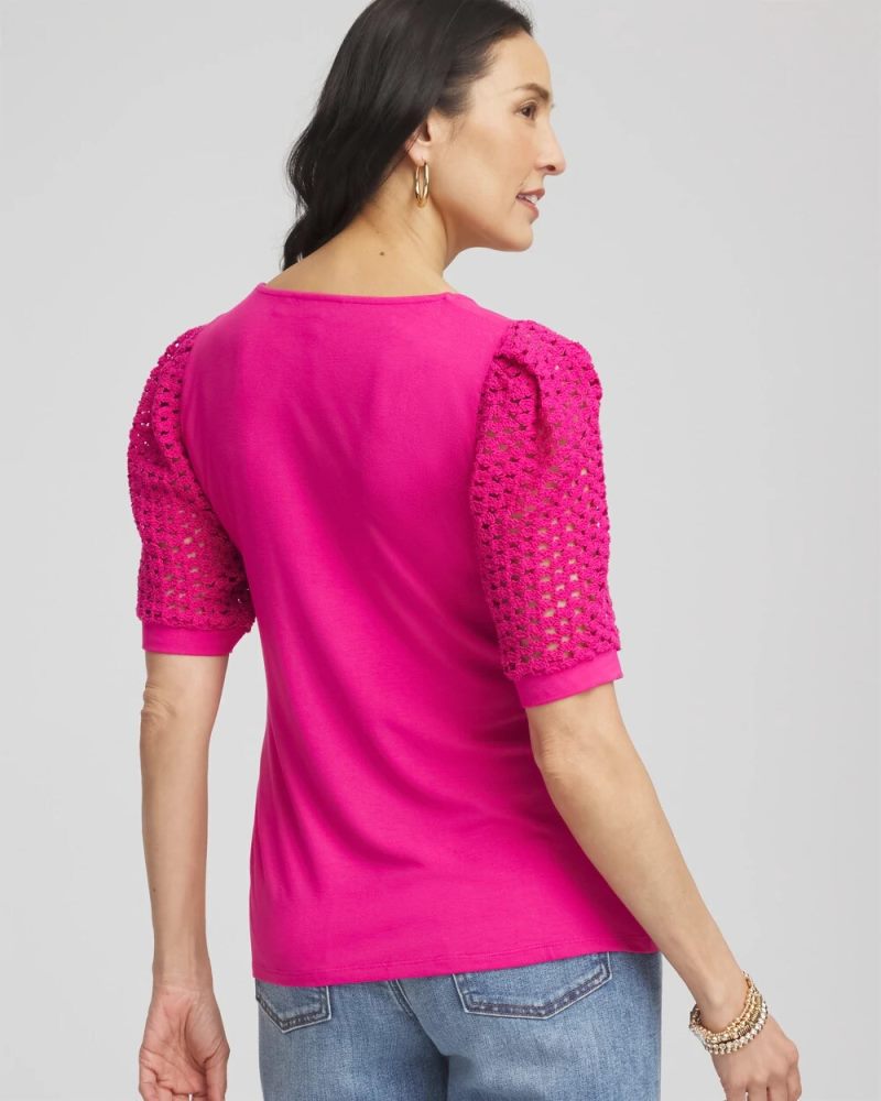 Chicos Touch of Cool™ Crochet Lace Square-Neck Tee - CRUSHED BERRIES