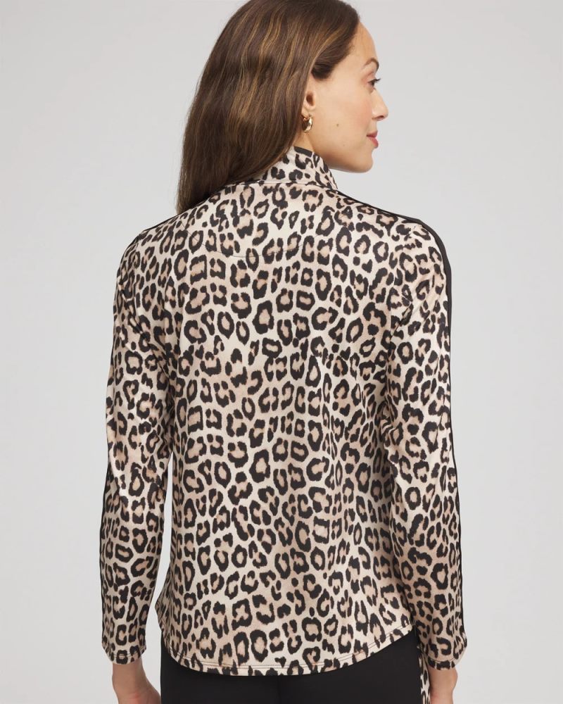 Chicos Zenergy® UPF Animal-Print Half-Zip Pullover Top - NATURAL TAN