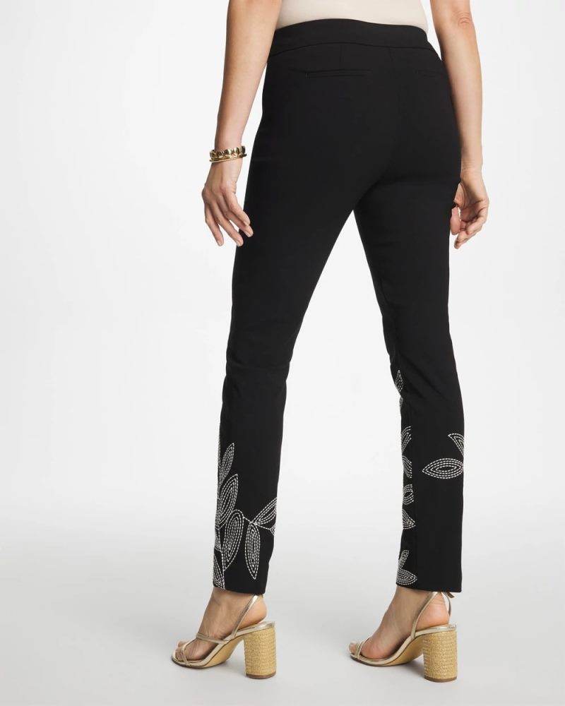Chicos Floral Soutache Brigitte™ Slim Pull-On Ankle Pants - BLACK