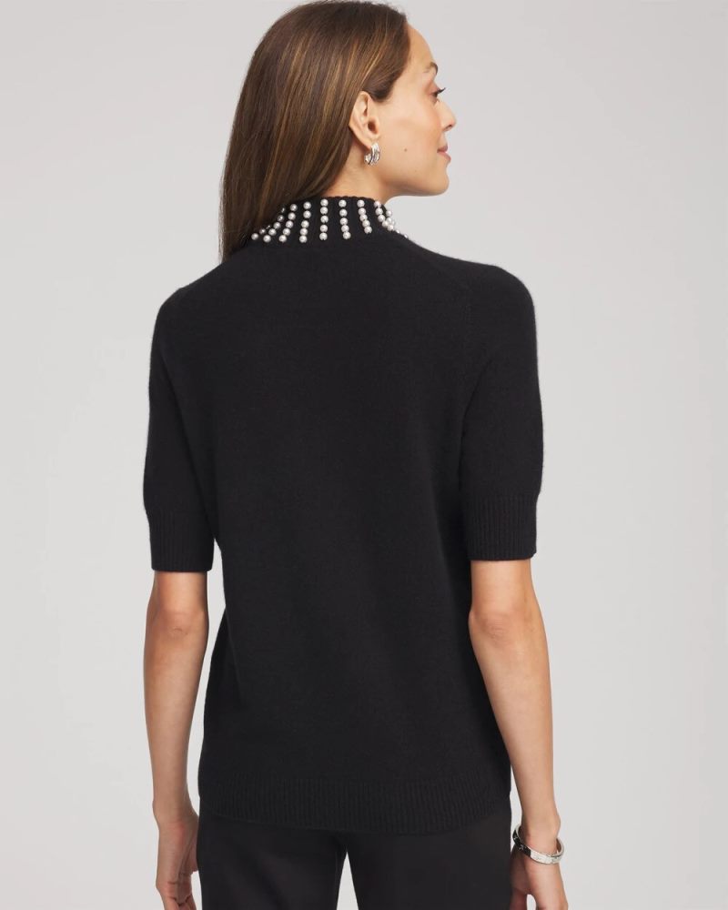 Chicos Cashmere Pearl Mockneck Sweater - BLACK