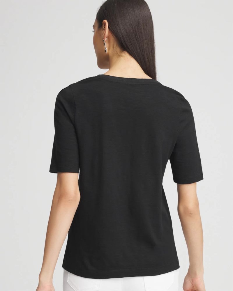 Chicos Slub Elbow-Sleeve Tee - BLACK
