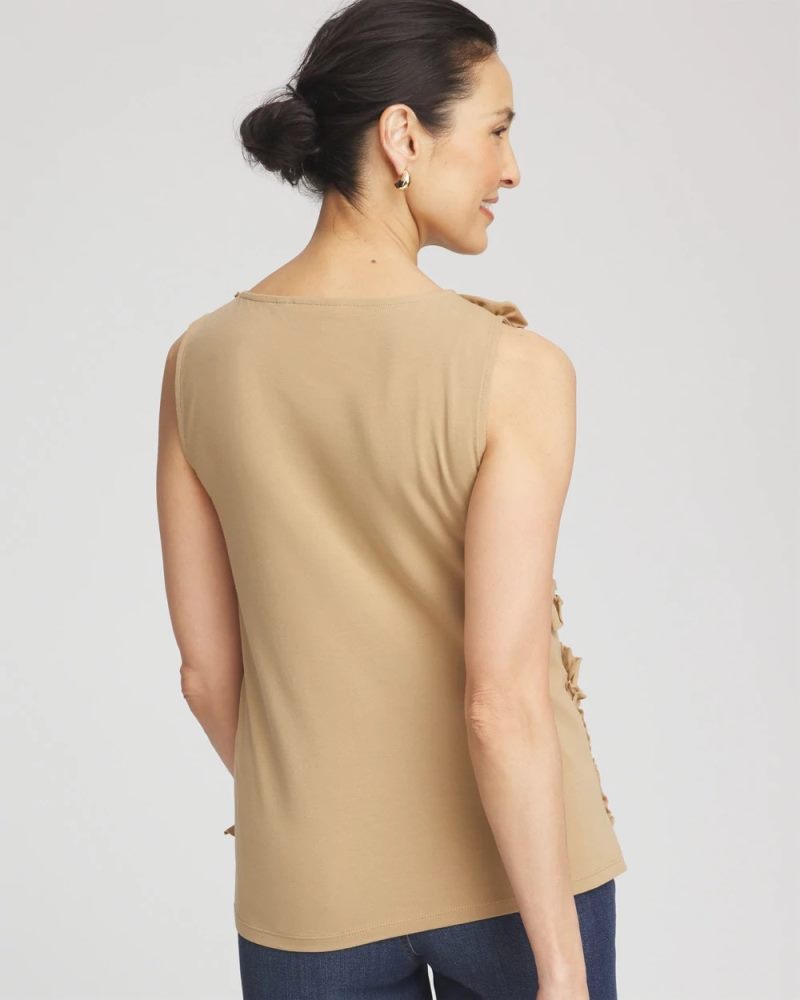 Chicos Sleeveless Ruffle-Appliqué Tank Top - CAFE AROMA
