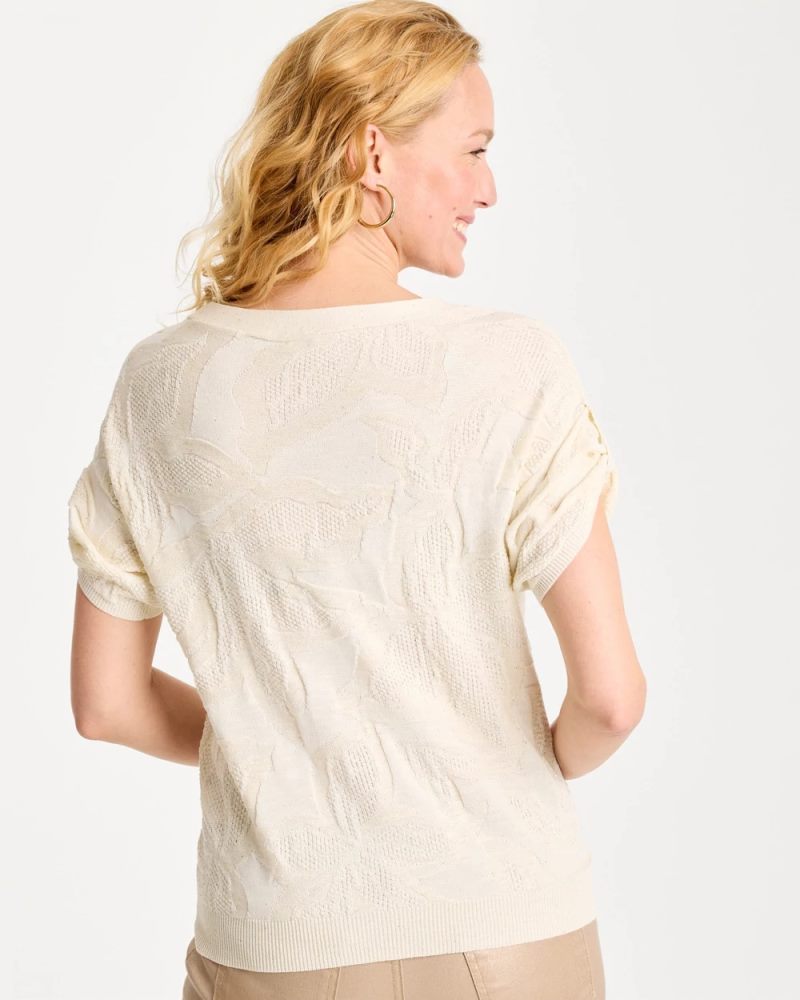 Chicos Floral Jacquard Dolman Pullover Sweater - NATURAL CREAM