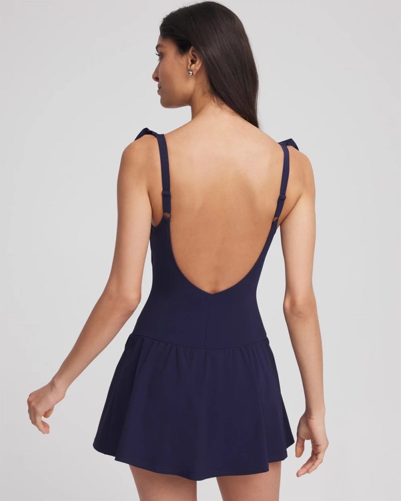 Chicos Gottex Tutti Frutti Square Neck Swim Dress - NAVY