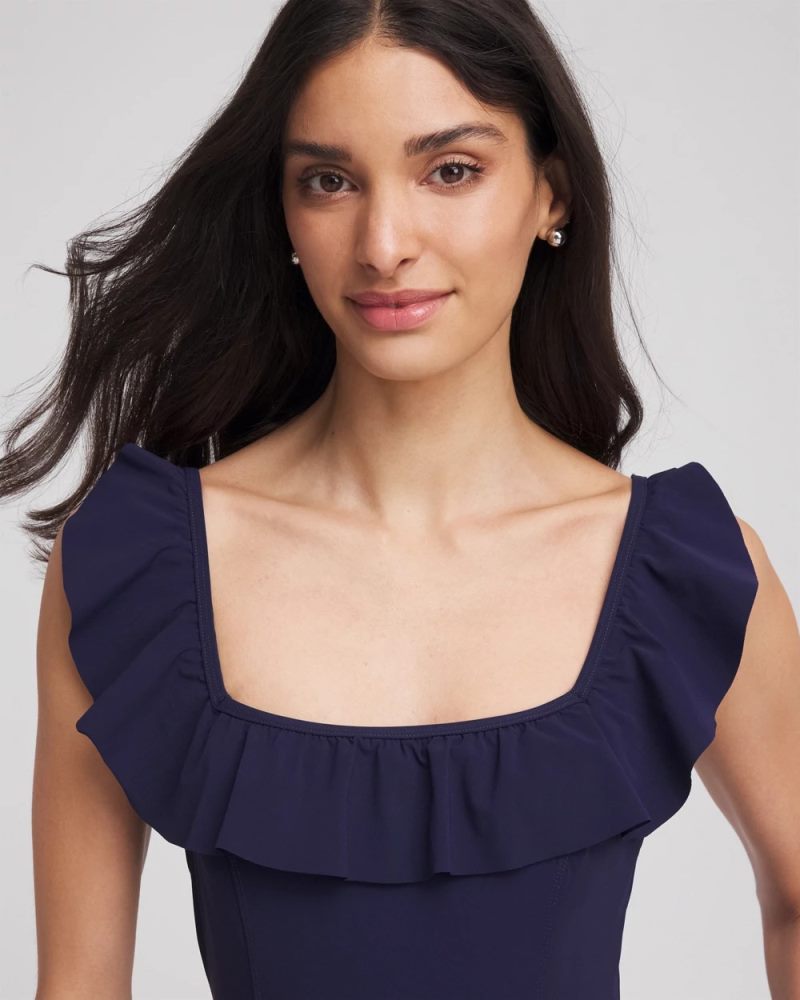 Chicos Gottex Tutti Frutti Square Neck Swim Dress - NAVY