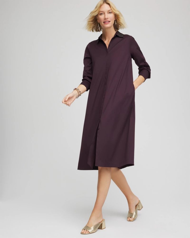 Chicos Sequin Collar Midi Shirtdress - NIGHT BLOOM