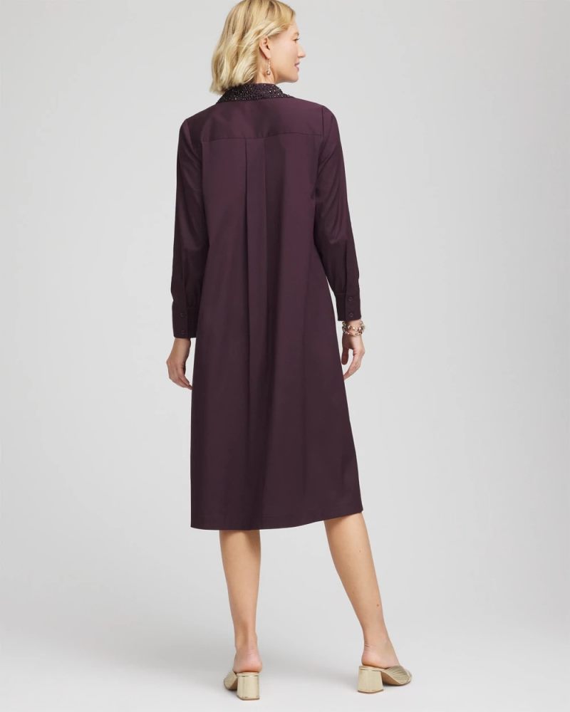 Chicos Sequin Collar Midi Shirtdress - NIGHT BLOOM