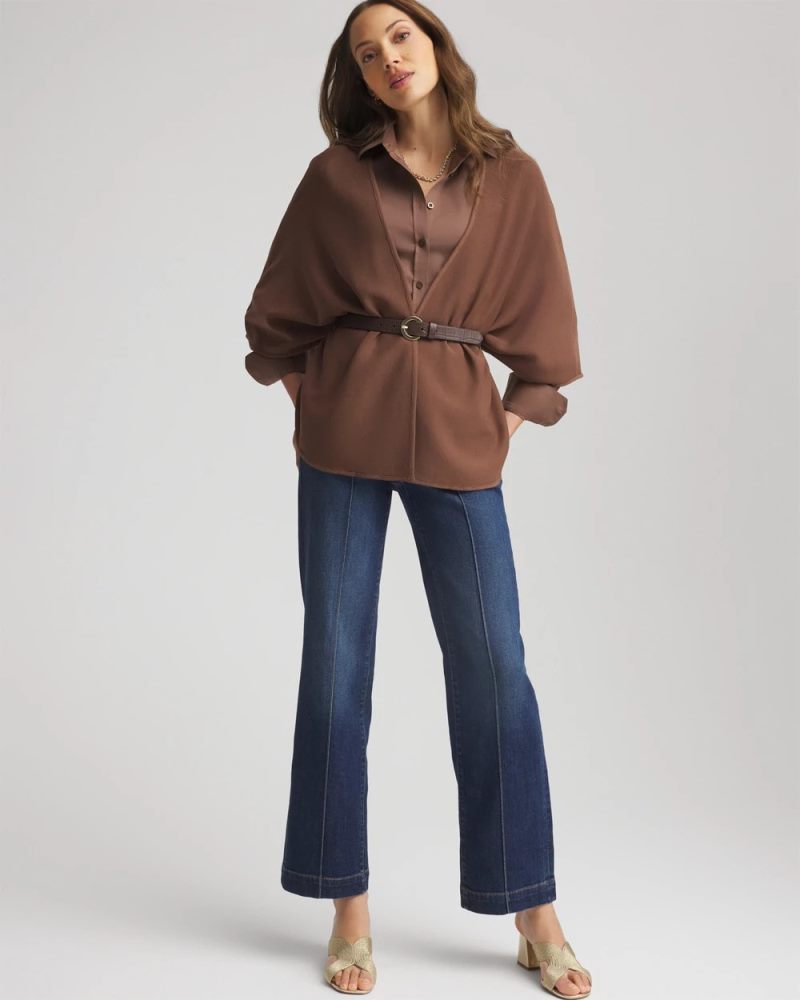 Chicos Crepe Open-Front Ruana - DRIED MUSHROOM