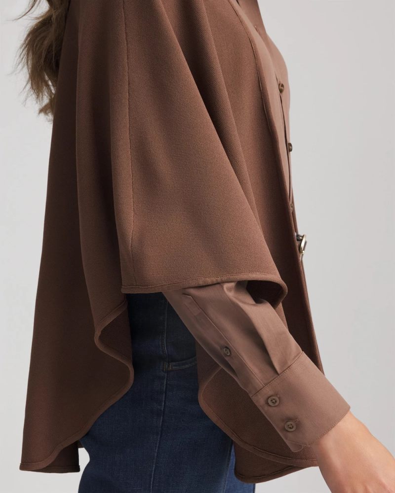 Chicos Crepe Open-Front Ruana - DRIED MUSHROOM