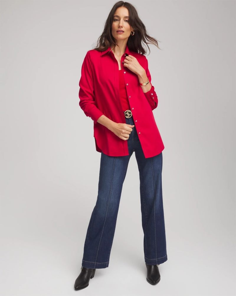 Chicos No Iron Rhinestone Button Shirt - CARMINE RED