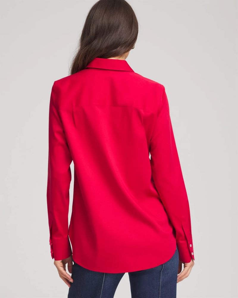 Chicos No Iron Rhinestone Button Shirt - CARMINE RED