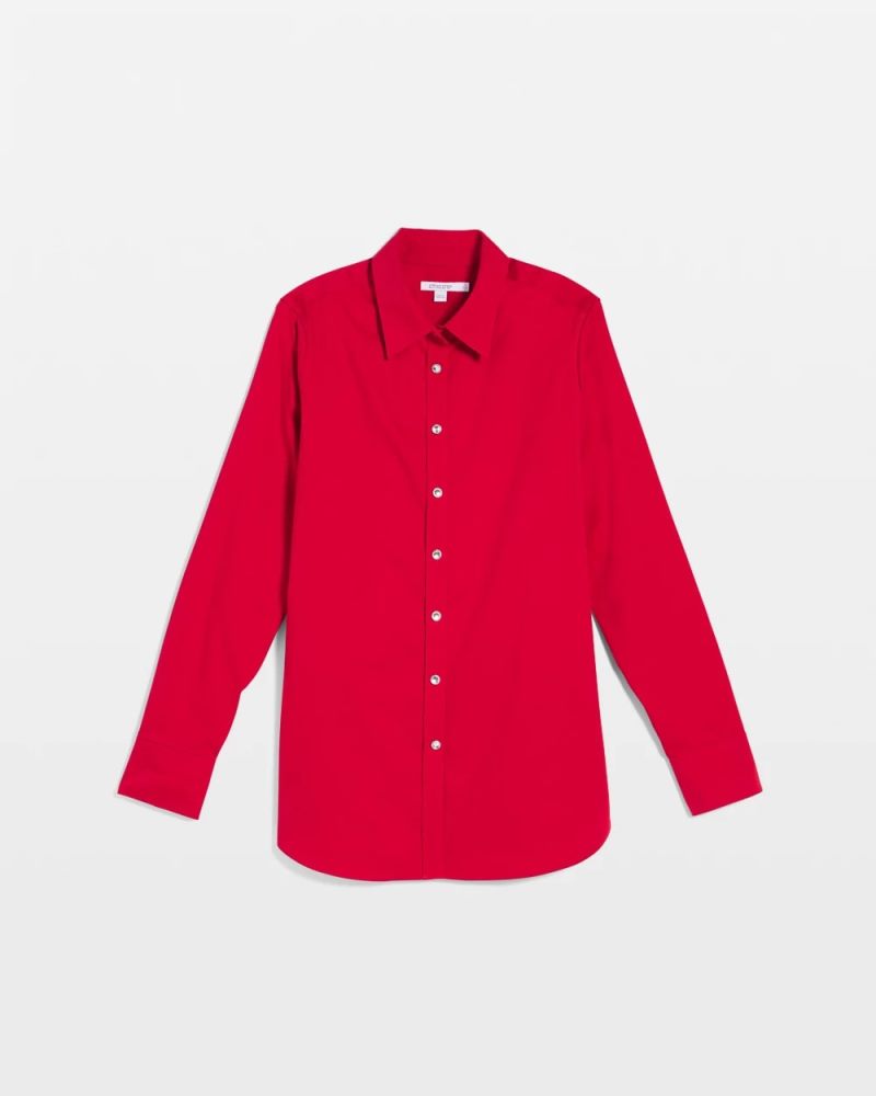 Chicos No Iron Rhinestone Button Shirt - CARMINE RED