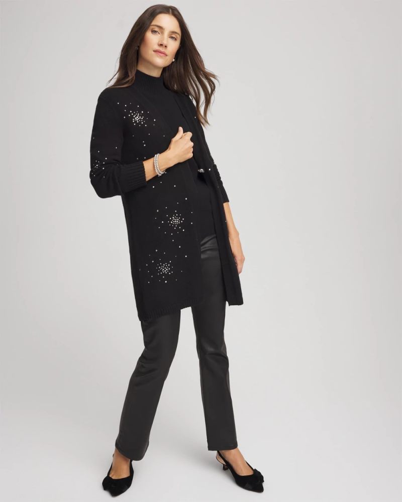 Chicos Rhinestone Embellished Cardigan - BLACK