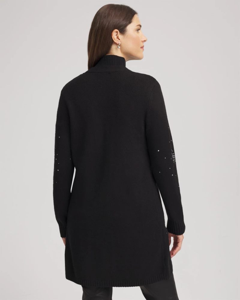 Chicos Rhinestone Embellished Cardigan - BLACK