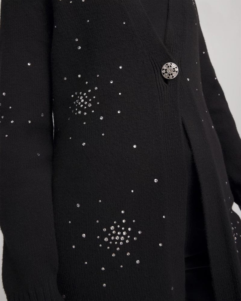 Chicos Rhinestone Embellished Cardigan - BLACK