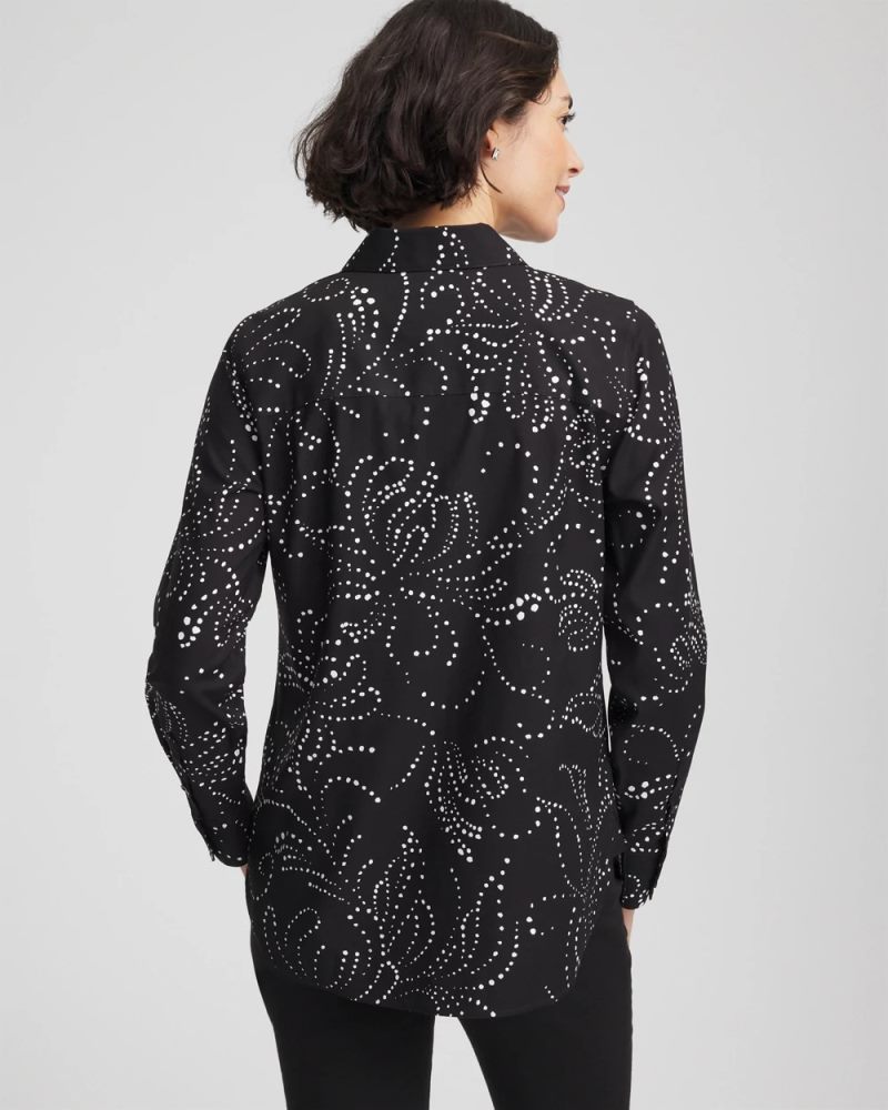 Chicos No Iron Findot Print Sateen Shirt - BLACK