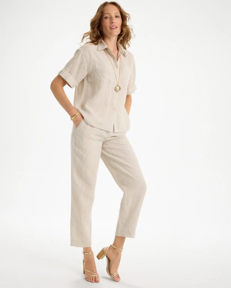 Chicos Linen Camp Collared Shirt - OATMEAL