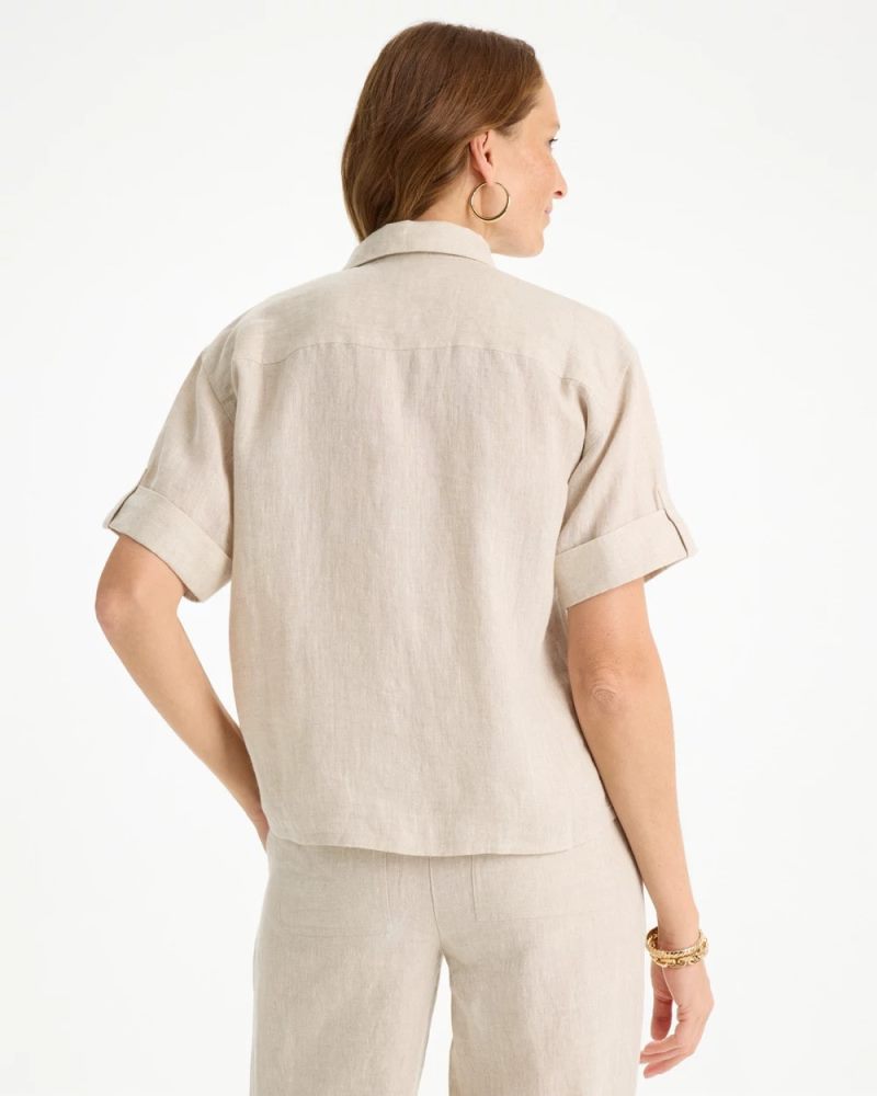 Chicos Linen Camp Collared Shirt - OATMEAL