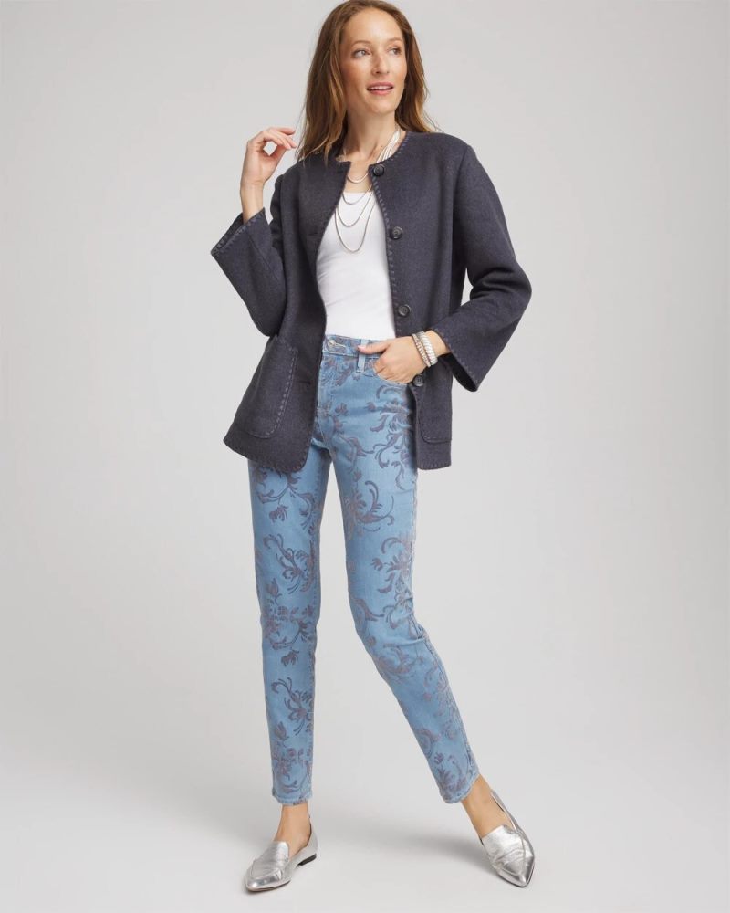Chicos Girlfriend Slim Ankle Flocked Jeans - FINFLOW INDIGO