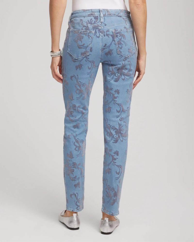 Chicos Girlfriend Slim Ankle Flocked Jeans - FINFLOW INDIGO