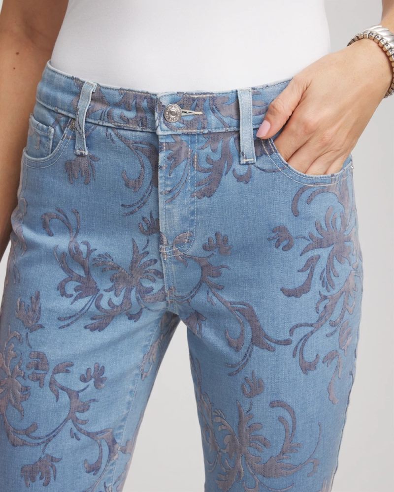 Chicos Girlfriend Slim Ankle Flocked Jeans - FINFLOW INDIGO