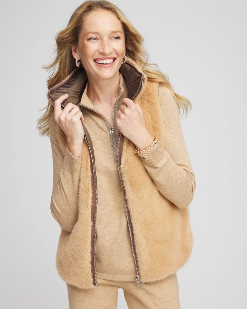 Chicos Zenergy® Reversible Faux-Fur Vest - WARM MOCHA