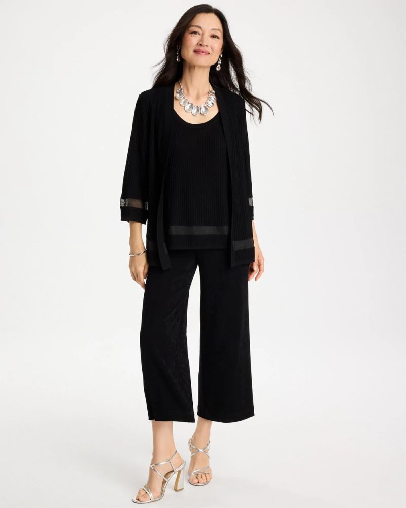Chicos Travelers™ Sheer Stripe Cardigan - TRAVELERS BLACK