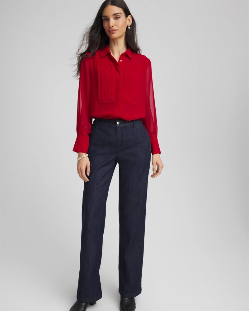 Chicos Pintuck Georgette Tunic - CARMINE RED