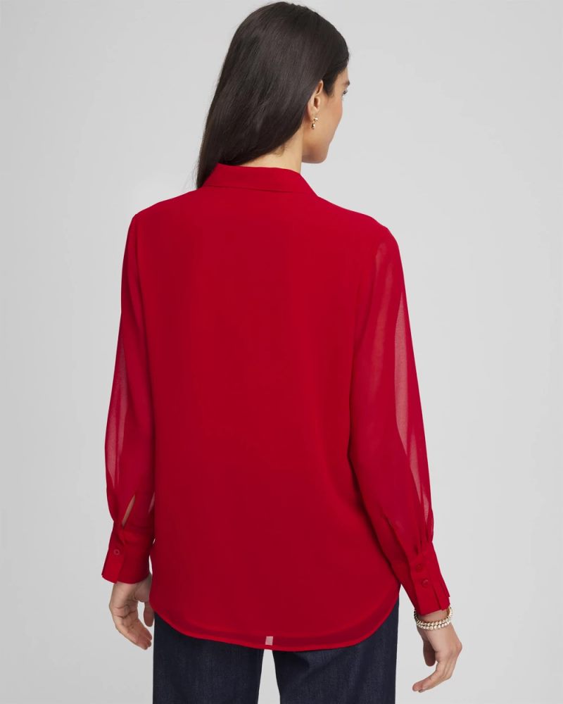 Chicos Pintuck Georgette Tunic - CARMINE RED