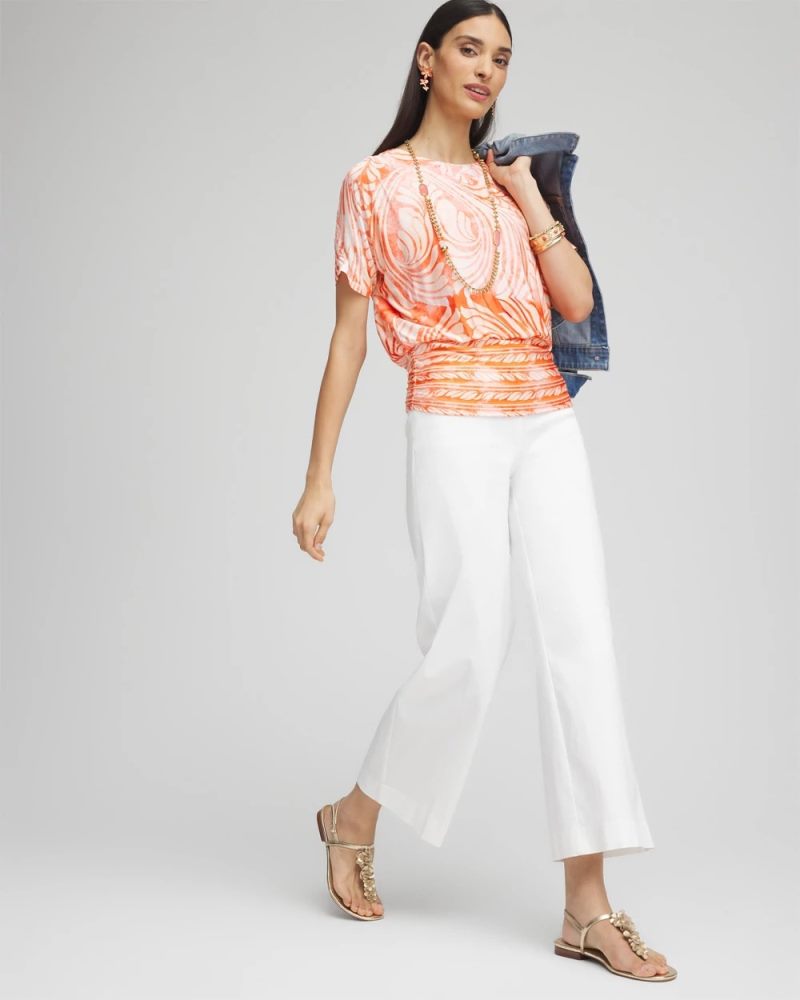 Chicos Touch of Cool™ Mesh Ruched Banded Hem Top - MELON MAMBO