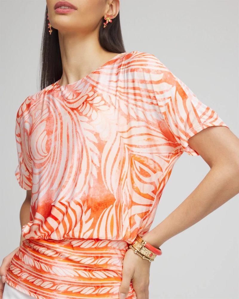 Chicos Touch of Cool™ Mesh Ruched Banded Hem Top - MELON MAMBO