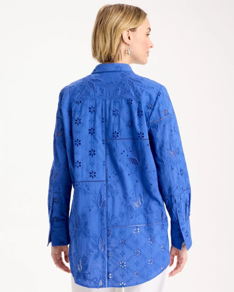 Chicos Embroidered Trapunto-Trim Tunic - AMPARO BLUE
